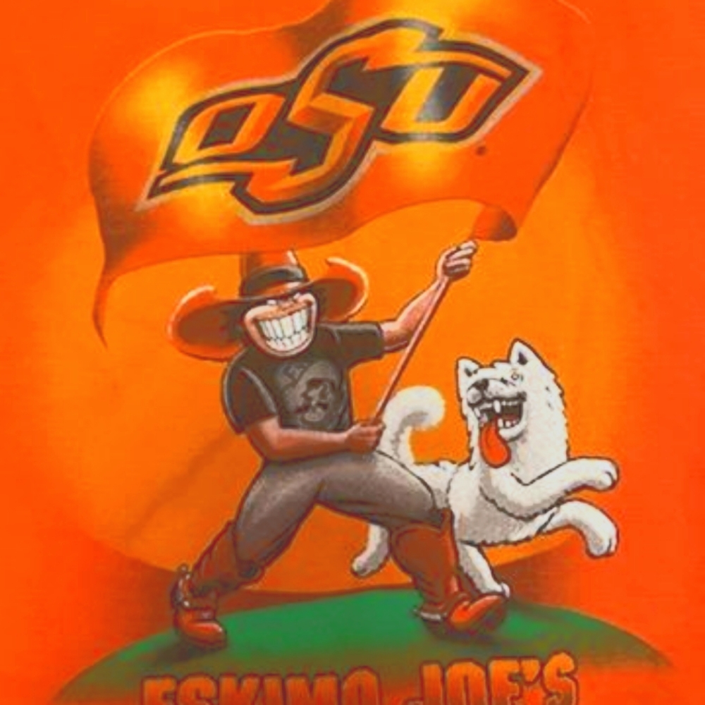 Men Vintage Orange OSU Eskimo Joes State Grin t shirt SZ L Preowned